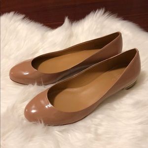 J crew lily metallic heel patent flats